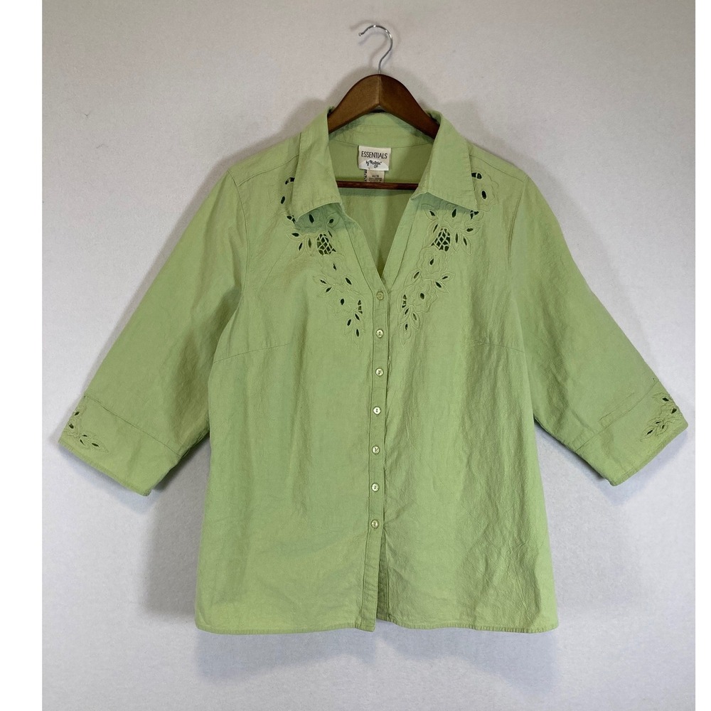 Cottagecore Essentials by Maggie Women 14/16 Green Eyelet Embroidered Cotton Top